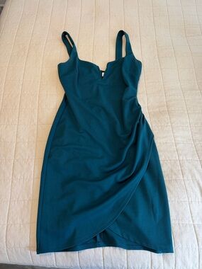 Astr Teal V-Neck Midi Dress